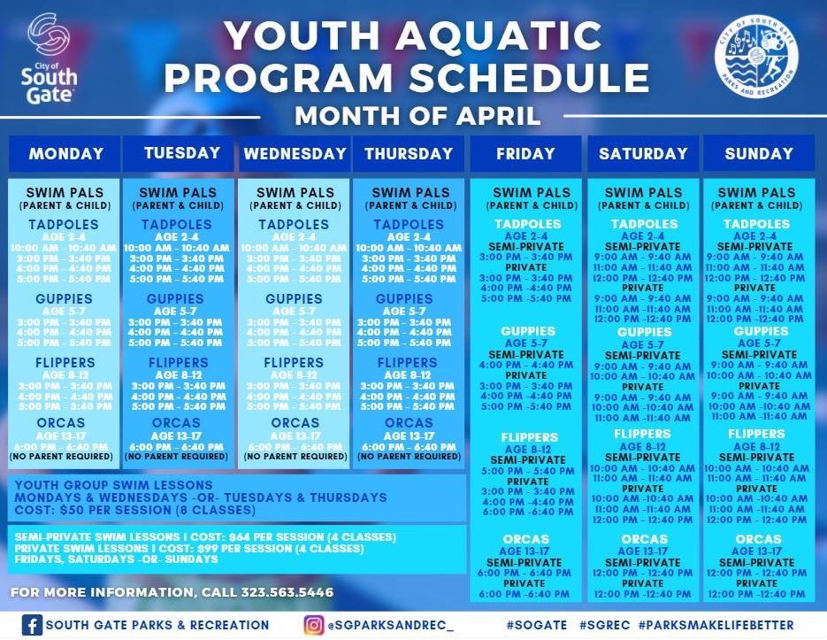 Youth Aquatic Program Schedule