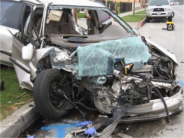 Car mostly destroyed after an accident