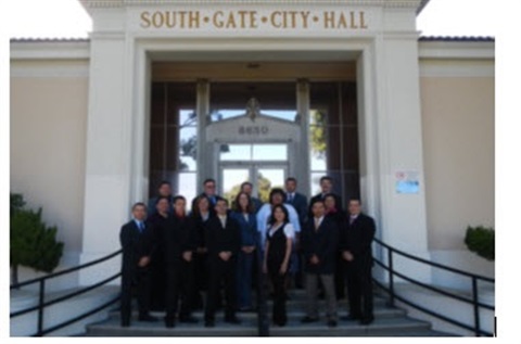 Detective Bureau personnel in front of South Gate City Hall